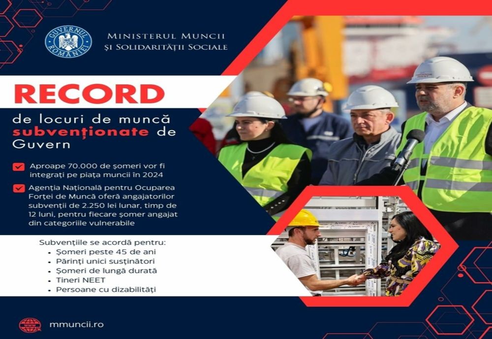 NUMĂR RECORD DE JOB-URI SUBVENȚIONATE DE GUVERN PENTRU INTEGRAREA ȘOMERILOR PE PIAȚA MUNCII!